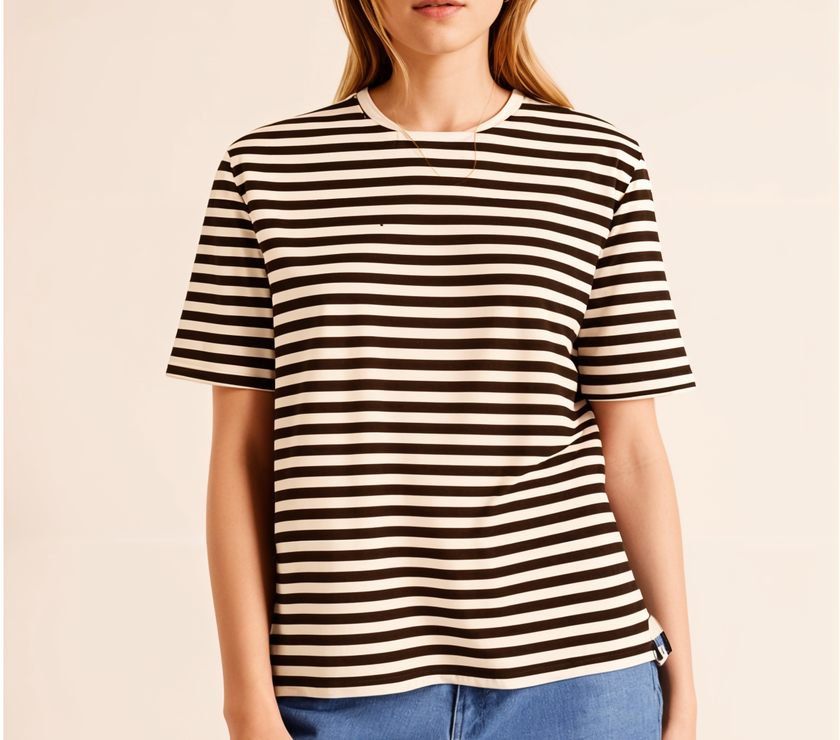 Mack Jonney Oversized | Loose Fit | Half Sleeves 100% Cotton Round Neck Striped T-Shirt for Women