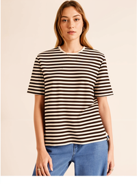 Mack Jonney Oversized | Loose Fit | Half Sleeves 100% Cotton Round Neck Striped T-Shirt for Women