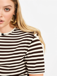 Mack Jonney Oversized | Loose Fit | Half Sleeves 100% Cotton Round Neck Striped T-Shirt for Women