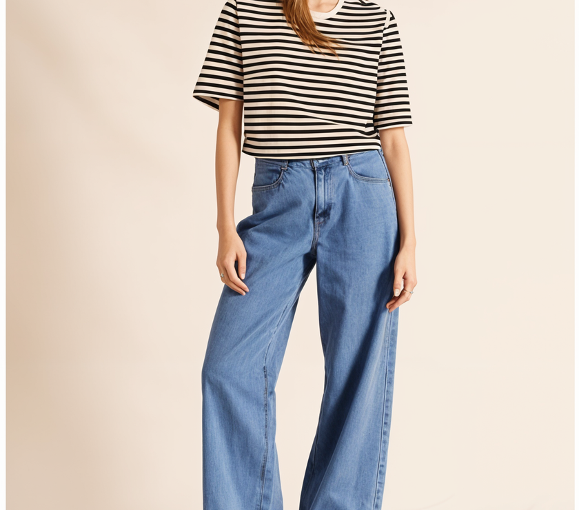 Mack Jonney Oversized | Loose Fit | Half Sleeves 100% Cotton Round Neck Striped T-Shirt for Women