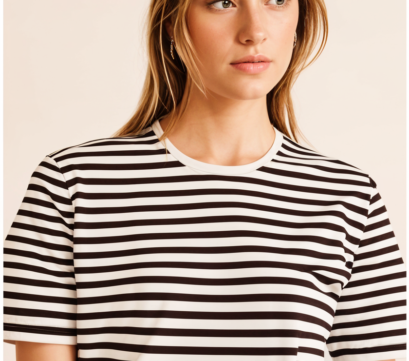 Mack Jonney Oversized | Loose Fit | Half Sleeves 100% Cotton Round Neck Striped T-Shirt for Women