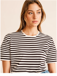Mack Jonney Oversized | Loose Fit | Half Sleeves 100% Cotton Round Neck Striped T-Shirt for Women