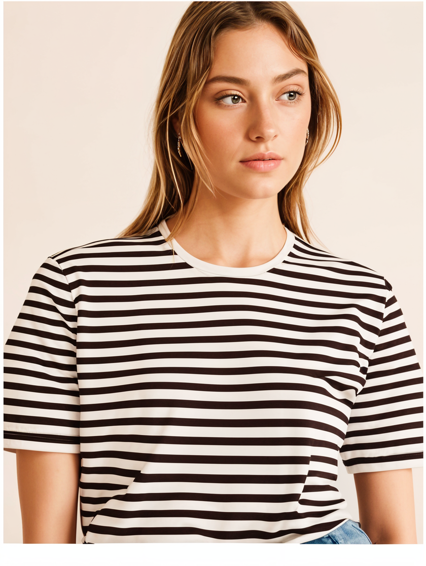 Mack Jonney Oversized | Loose Fit | Half Sleeves 100% Cotton Round Neck Striped T-Shirt for Women