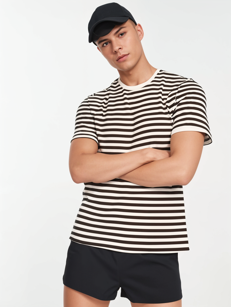 Mack Jonney Oversized | Loose Fit | Half Sleeves 100% Cotton Round Neck Striped T-Shirt for Men