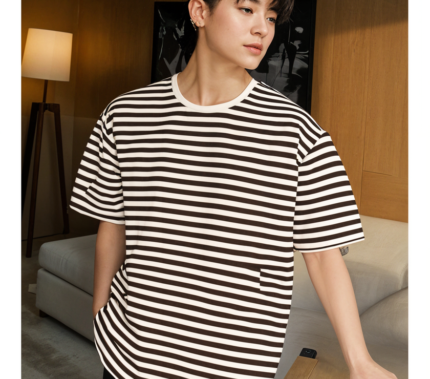 Mack Jonney Oversized | Loose Fit | Half Sleeves 100% Cotton Round Neck Striped T-Shirt for Men