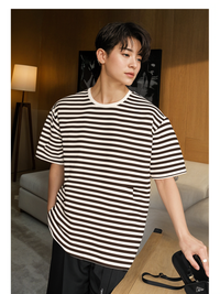 Mack Jonney Oversized | Loose Fit | Half Sleeves 100% Cotton Round Neck Striped T-Shirt for Men