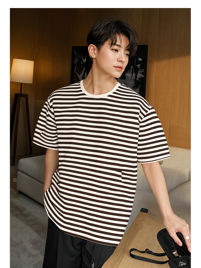 Mack Jonney Oversized | Loose Fit | Half Sleeves 100% Cotton Round Neck Striped T-Shirt for Men