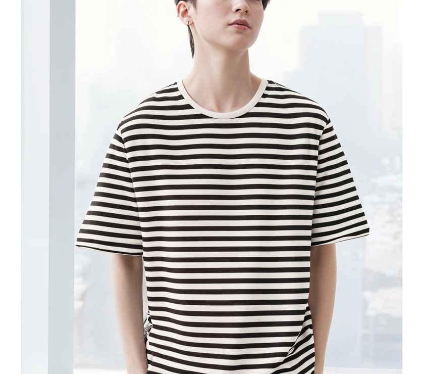 Mack Jonney Oversized | Loose Fit | Half Sleeves 100% Cotton Round Neck Striped T-Shirt for Men