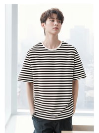 Mack Jonney Oversized | Loose Fit | Half Sleeves 100% Cotton Round Neck Striped T-Shirt for Men