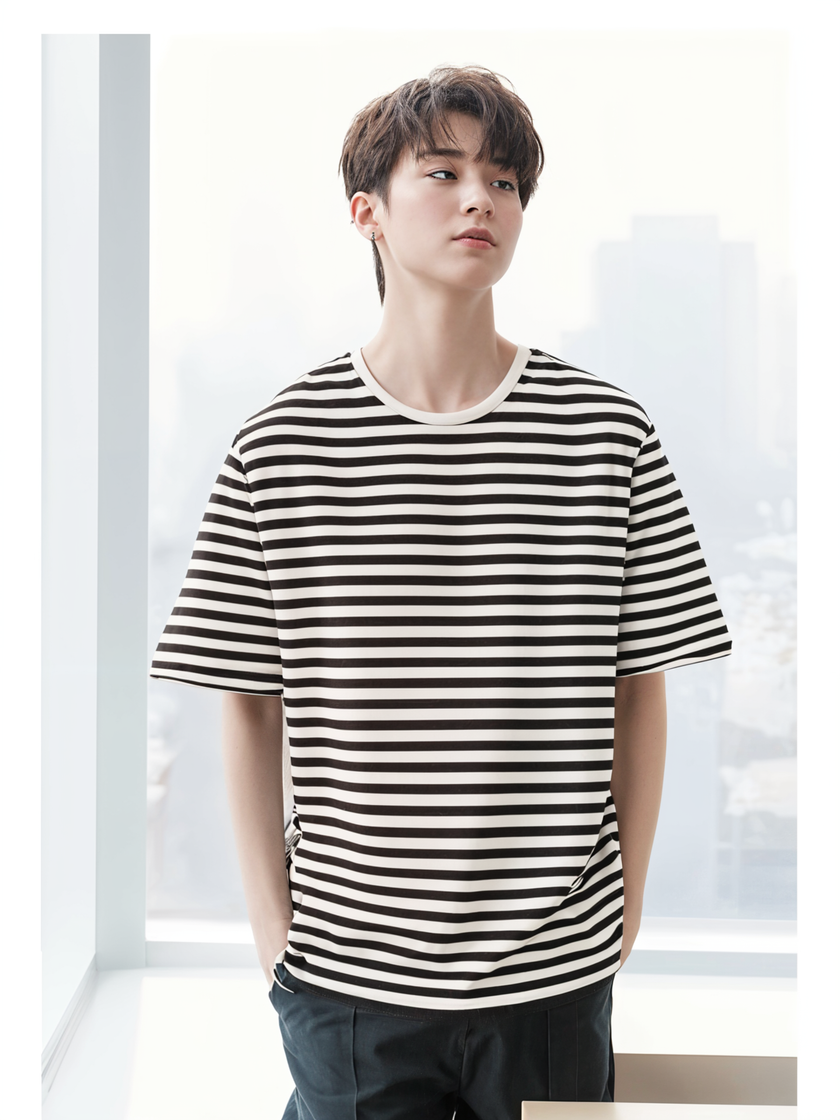 Mack Jonney Oversized | Loose Fit | Half Sleeves 100% Cotton Round Neck Striped T-Shirt for Men