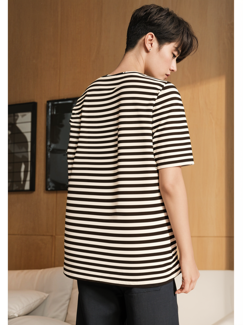 Mack Jonney Oversized | Loose Fit | Half Sleeves 100% Cotton Round Neck Striped T-Shirt for Men