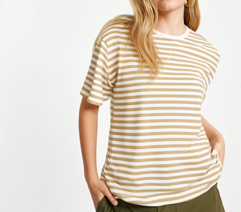 Mack Jonney Oversized | Loose Fit | Half Sleeves 100% Cotton Round Neck Striped T-Shirt for Women