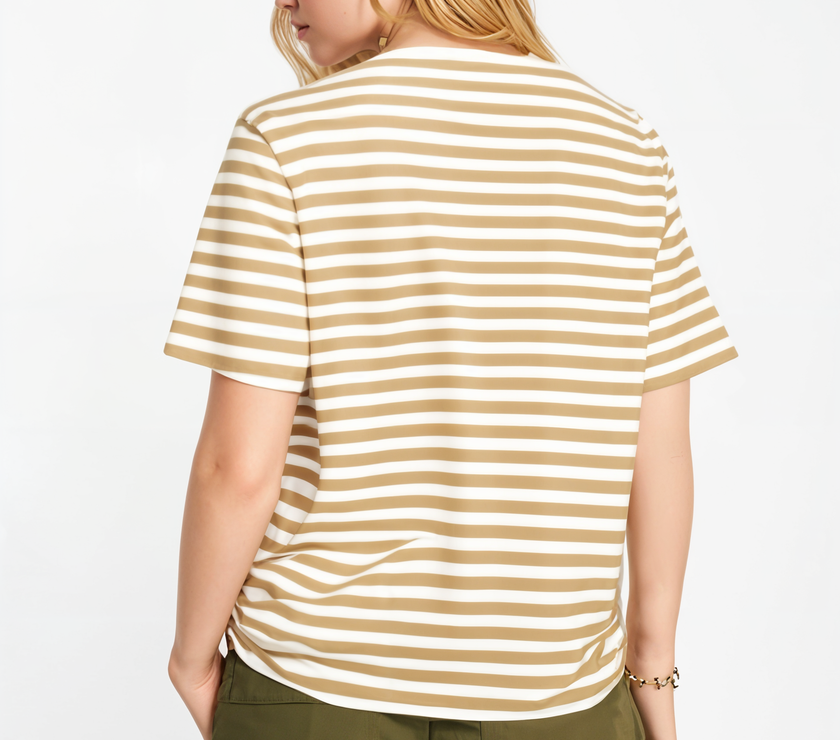 Mack Jonney Oversized | Loose Fit | Half Sleeves 100% Cotton Round Neck Striped T-Shirt for Women