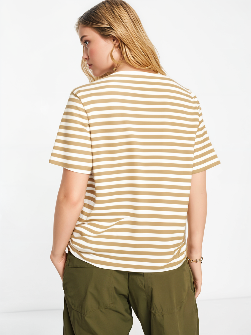 Mack Jonney Oversized | Loose Fit | Half Sleeves 100% Cotton Round Neck Striped T-Shirt for Women