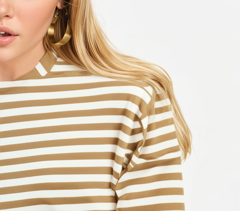 Mack Jonney Oversized | Loose Fit | Half Sleeves 100% Cotton Round Neck Striped T-Shirt for Women