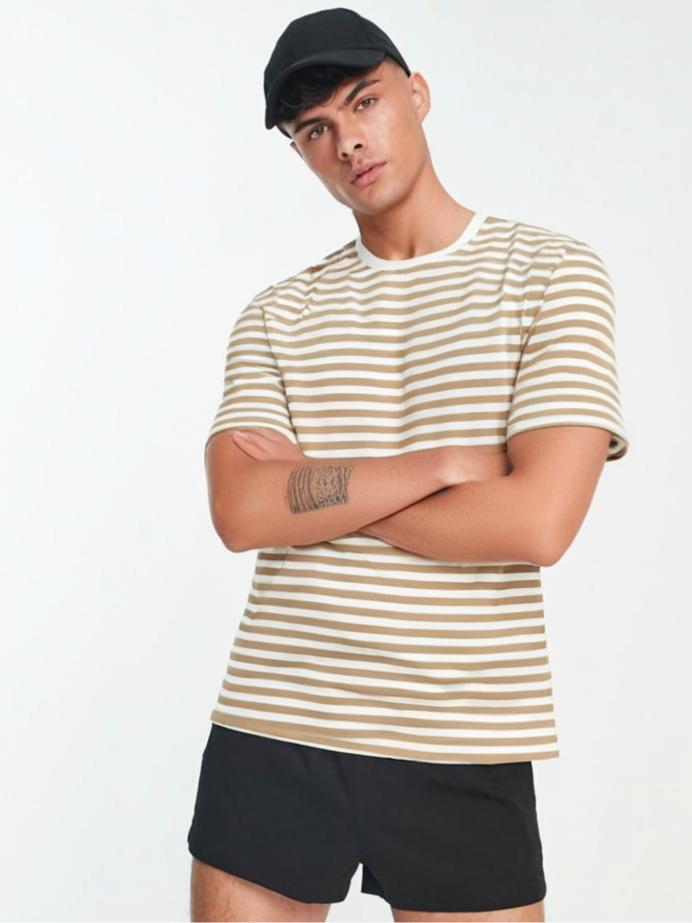 Mack Jonney Oversized | Loose Fit | Half Sleeves 100% Cotton Round Neck Striped T-Shirt for Men