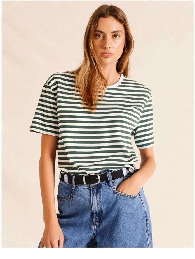 Mack Jonney Oversized | Loose Fit | Half Sleeves 100% Cotton Round Neck Striped T-Shirt for Women