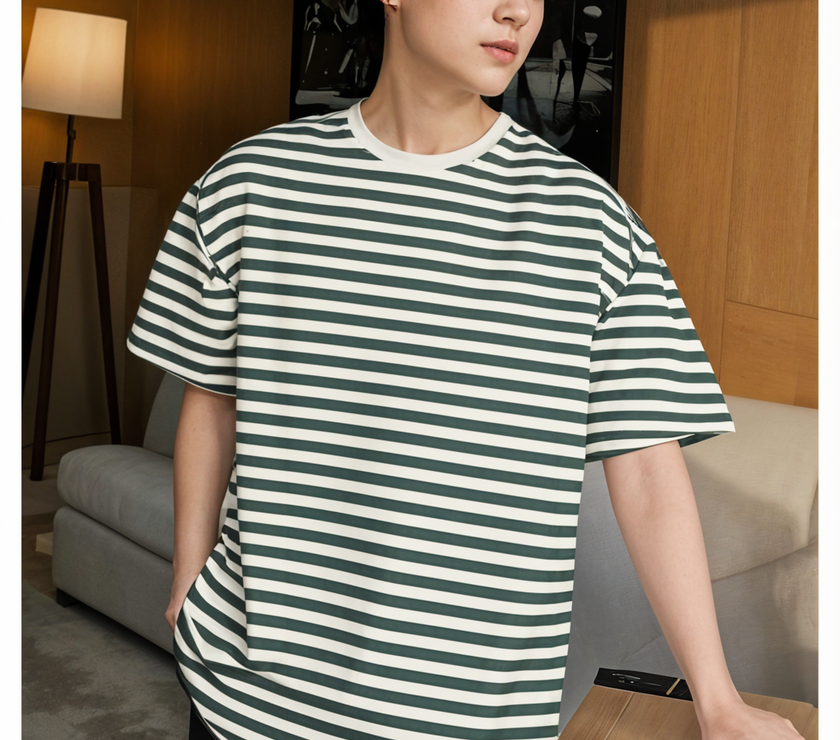 Mack Jonney Oversized | Loose Fit | Half Sleeves 100% Cotton Round Neck Striped T-Shirt for Men