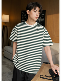 Mack Jonney Oversized | Loose Fit | Half Sleeves 100% Cotton Round Neck Striped T-Shirt for Men