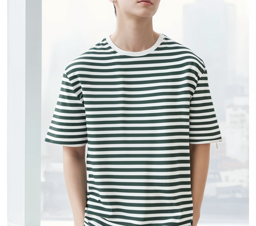 Mack Jonney Oversized | Loose Fit | Half Sleeves 100% Cotton Round Neck Striped T-Shirt for Men