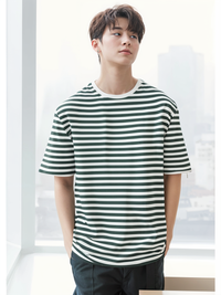 Mack Jonney Oversized | Loose Fit | Half Sleeves 100% Cotton Round Neck Striped T-Shirt for Men