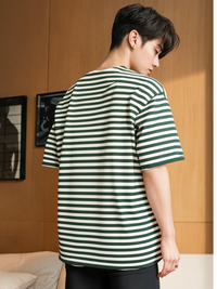 Mack Jonney Oversized | Loose Fit | Half Sleeves 100% Cotton Round Neck Striped T-Shirt for Men