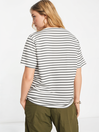 Mack Jonney Oversized | Loose Fit | Half Sleeves 100% Cotton Round Neck Striped T-Shirt for Women