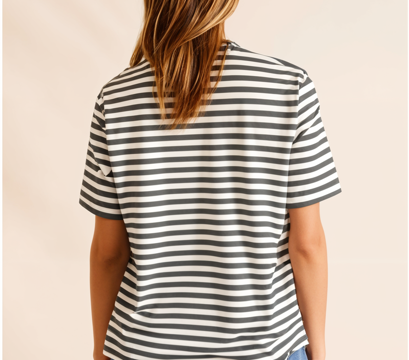 Mack Jonney Oversized | Loose Fit | Half Sleeves 100% Cotton Round Neck Striped T-Shirt for Women