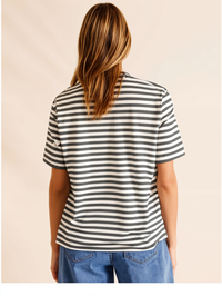 Mack Jonney Oversized | Loose Fit | Half Sleeves 100% Cotton Round Neck Striped T-Shirt for Women
