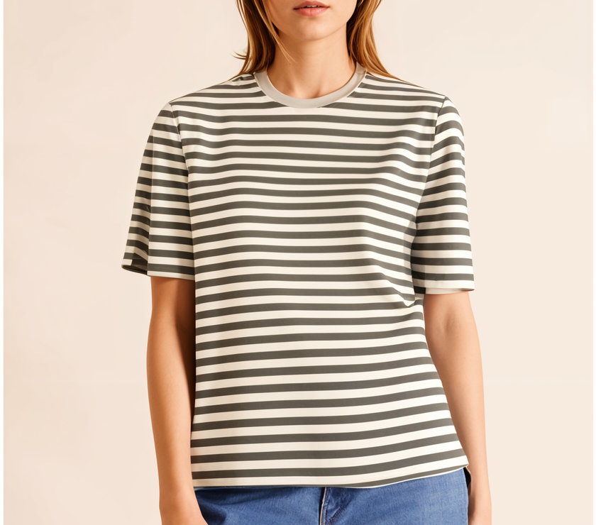Mack Jonney Oversized | Loose Fit | Half Sleeves 100% Cotton Round Neck Striped T-Shirt for Women