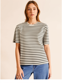 Mack Jonney Oversized | Loose Fit | Half Sleeves 100% Cotton Round Neck Striped T-Shirt for Women