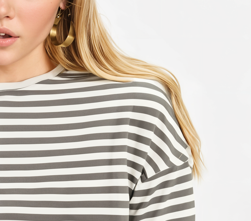 Mack Jonney Oversized | Loose Fit | Half Sleeves 100% Cotton Round Neck Striped T-Shirt for Women