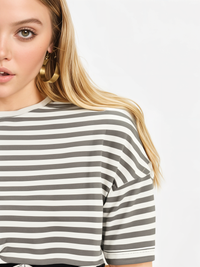 Mack Jonney Oversized | Loose Fit | Half Sleeves 100% Cotton Round Neck Striped T-Shirt for Women