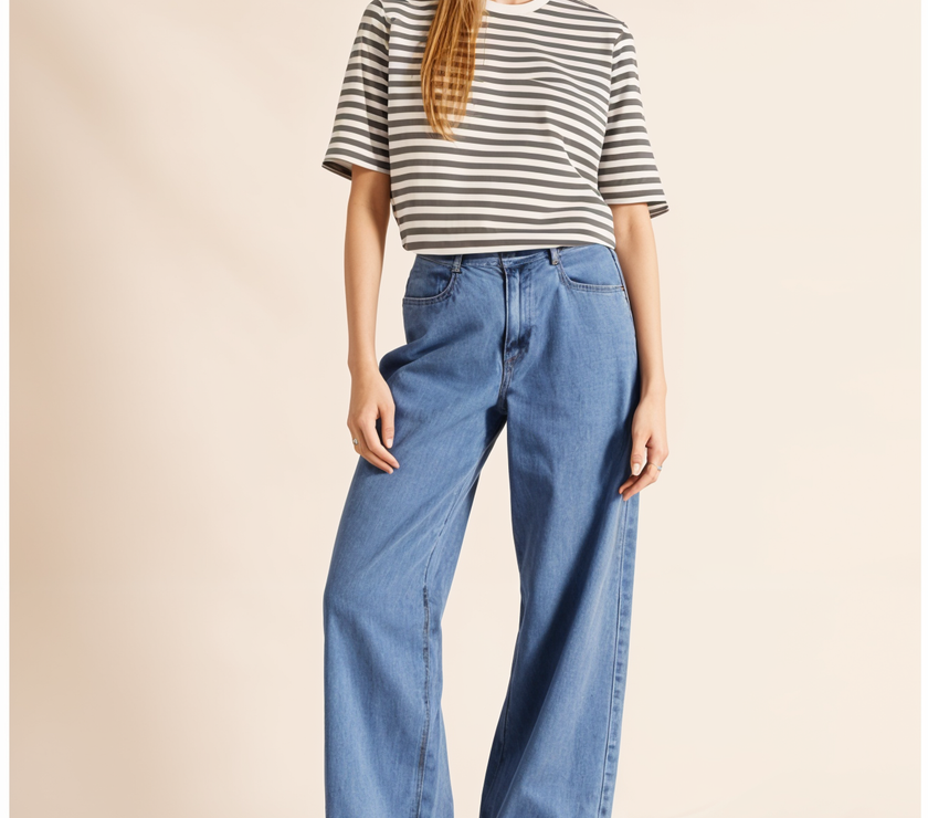 Mack Jonney Oversized | Loose Fit | Half Sleeves 100% Cotton Round Neck Striped T-Shirt for Women