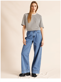 Mack Jonney Oversized | Loose Fit | Half Sleeves 100% Cotton Round Neck Striped T-Shirt for Women