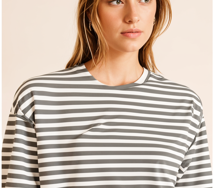 Mack Jonney Oversized | Loose Fit | Half Sleeves 100% Cotton Round Neck Striped T-Shirt for Women