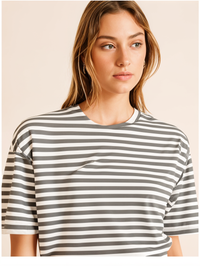 Mack Jonney Oversized | Loose Fit | Half Sleeves 100% Cotton Round Neck Striped T-Shirt for Women
