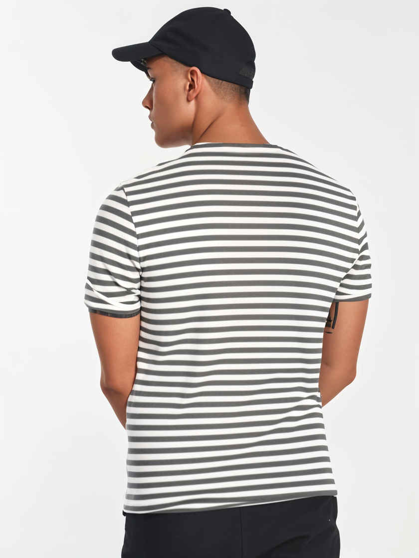 Mack Jonney Oversized | Loose Fit | Half Sleeves 100% Cotton Round Neck Striped T-Shirt for Men