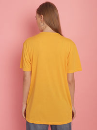 Mack Jonney Printed Yellow Round Neck Cotton Half sleeves Tshirt For Women