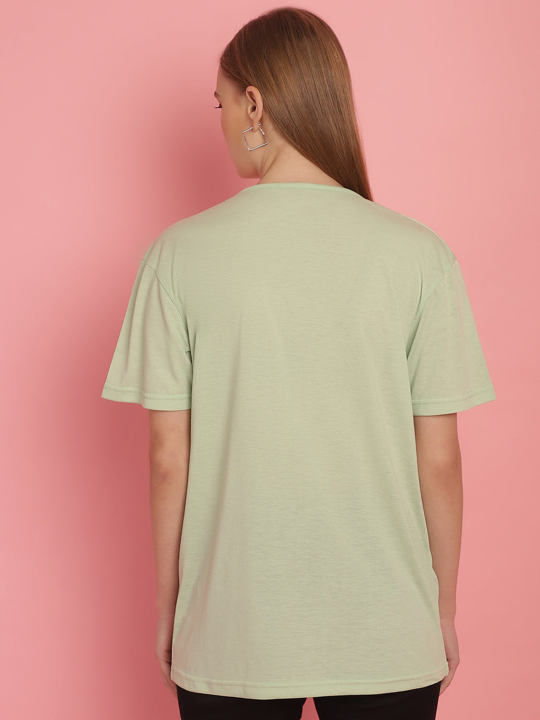 Mack Jonney Printed Green Round Neck Cotton Half sleeves Tshirt For Women