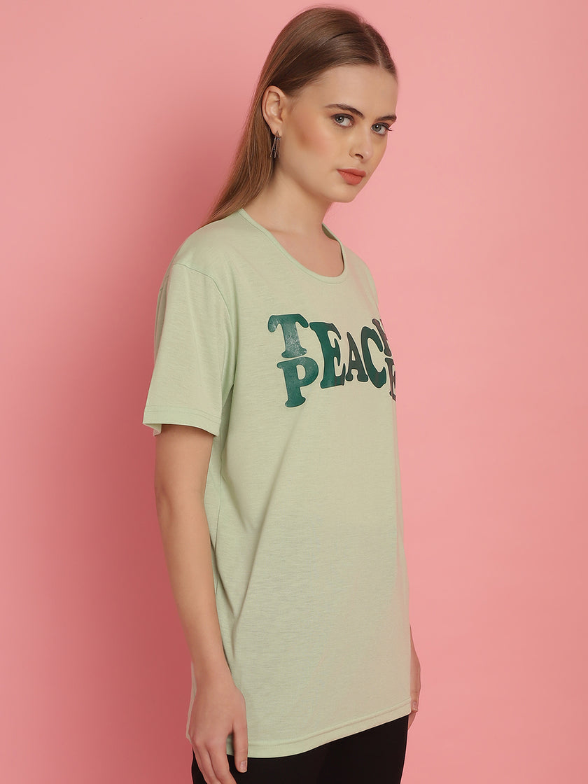 Mack Jonney Printed Green Round Neck Cotton Half sleeves Tshirt For Women