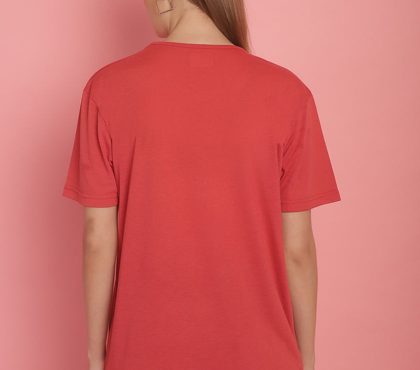 Mack Jonney Pink Logo Printed Round Neck Cotton Half sleeves Tshirt For Women