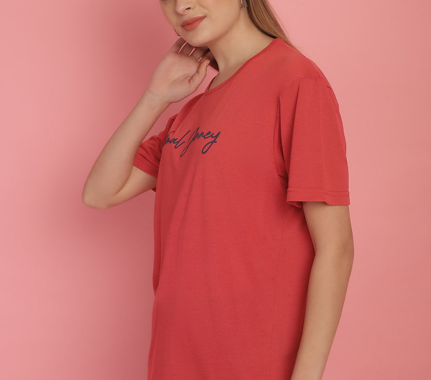Mack Jonney Pink Logo Printed Round Neck Cotton Half sleeves Tshirt For Women