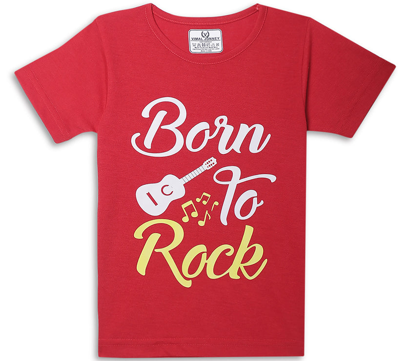 Mack Jonney Printed  Red  Regular Fit Cotton blended T-shirts For Kids