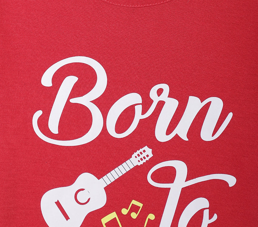 Mack Jonney Printed  Red  Regular Fit Cotton blended T-shirts For Kids
