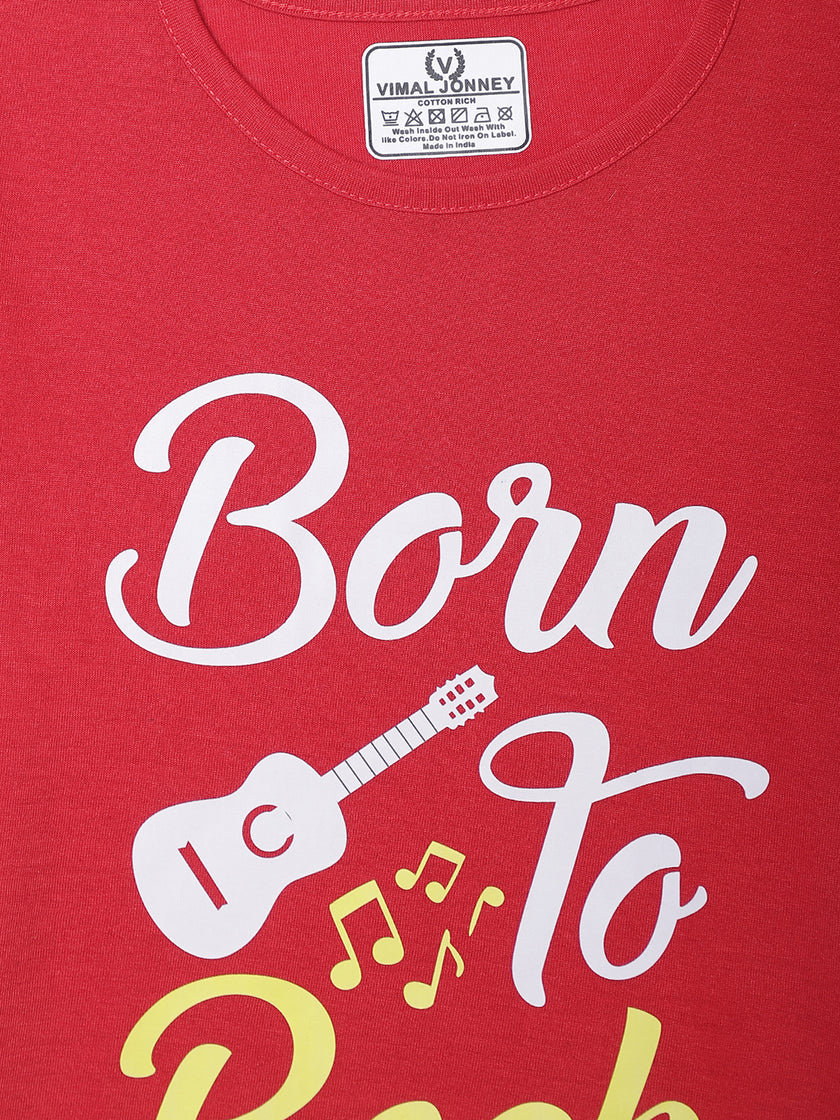 Mack Jonney Printed  Red  Regular Fit Cotton blended T-shirts For Kids