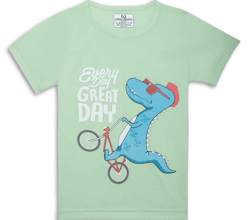 Mack Jonney Printed  Green  Regular Fit Cotton blended T-shirts For Kids