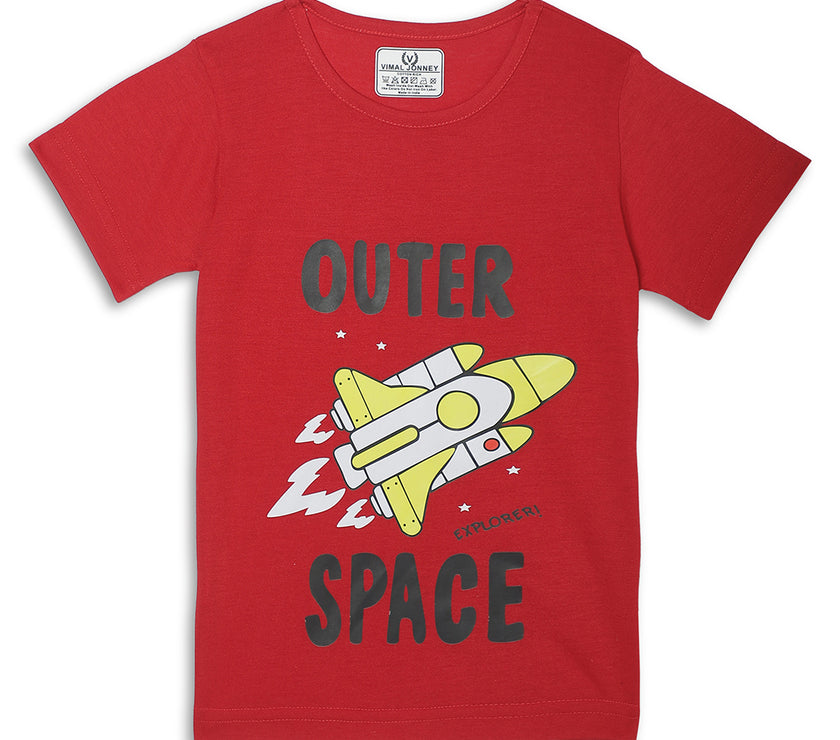 Mack Jonney Printed  Red  Regular Fit Cotton blended T-shirts For Kids