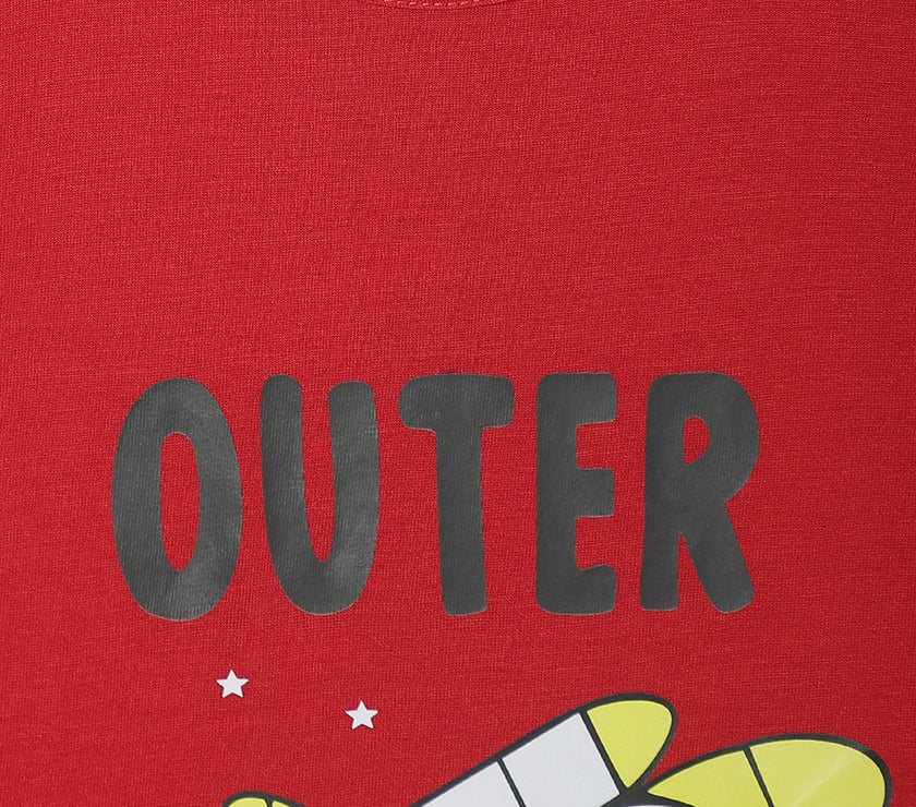 Mack Jonney Printed  Red  Regular Fit Cotton blended T-shirts For Kids