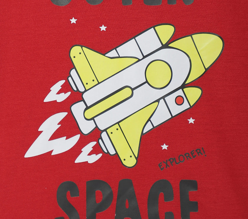 Mack Jonney Printed  Red  Regular Fit Cotton blended T-shirts For Kids